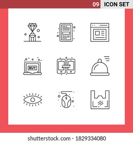 Pictogram Set of 9 Simple Outlines of eshop sale; buy; file; laptop; interface Editable Vector Design Elements