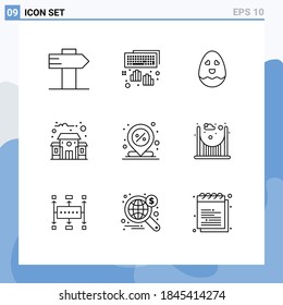 Pictogram Set of 9 Simple Outlines of pin; location; happy; discount; school Editable Vector Design Elements