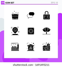 Pictogram Set of 9 Simple Solid Glyphs of mechanical; mark; lock; location; map Editable Vector Design Elements