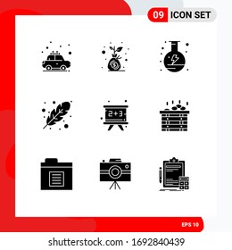 Pictogram Set of 9 Simple Solid Glyphs of board; cold; electricity; fall; autumn Editable Vector Design Elements