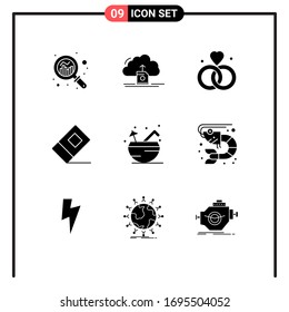 Pictogram Set of 9 Simple Solid Glyphs of coconut; stationary; computing; eraser; wedding Editable Vector Design Elements