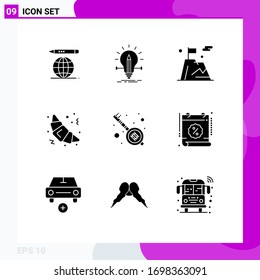 Pictogram Set of 9 Simple Solid Glyphs of veena; india; business; food; croissant Editable Vector Design Elements