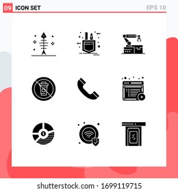 Pictogram Set of 9 Simple Solid Glyphs of call; no; atoumated; food; and Editable Vector Design Elements