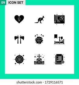 Pictogram Set of 9 Simple Solid Glyphs of love; lumberjack; kangaroo; chop; sketch Editable Vector Design Elements