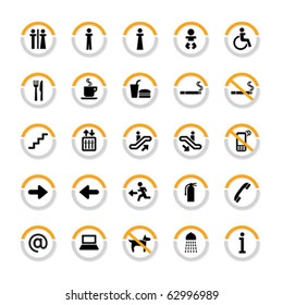 Pictogram set for indoor use in in semicircles with shadow