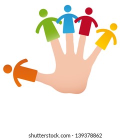 Pictogram showing figures happy family on hand fingers