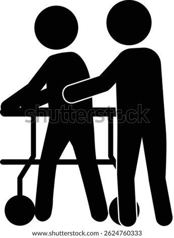 A pictogram showing a person using a walker to assist with walking