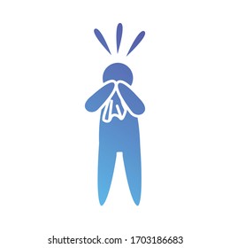 pictogram sick man blowing nose icon over white background, gradient style, vector illustration
