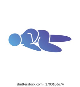 Piktogramm-Krankheit Mann liegt Symbol auf weißem Hintergrund, Farbverlauf-Stil, Vektorillustration