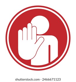 Pictogram sign of do not enter, prohibition with refuse palm hand gesture in red round