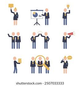 Pictogram simple set of business presentation related vector icons. Contains such icons as presentation, slide show, teacher, graph and more.