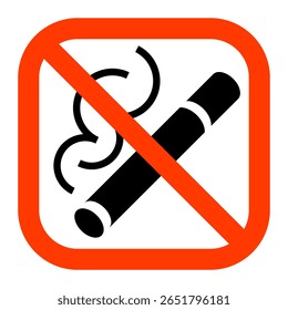 É proibido fumar pictogramas. Cigarro de silhueta com fumaça em vermelho riscado fora quadro. Sinal de aviso para ilustração places.Vetor pública.