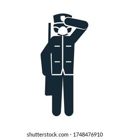 pictogram soldier wearing protective mask over white background, silhouette style, vector illustration