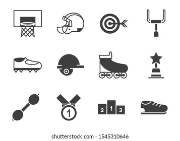 pictogram sport equipment related icons set vector illustration