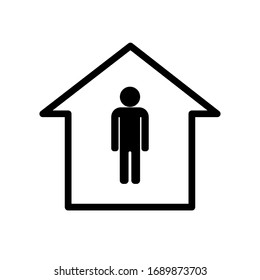 Pictogram Standing Man Inside The House. Stay Home Vector Icon.