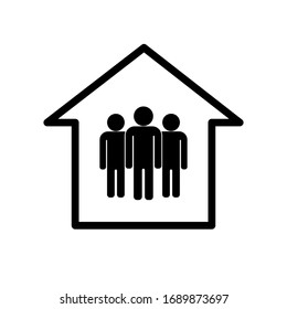 Pictogram Standing Men Inside The House. Stay Home Vector Icon.