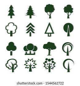 Pictogram style. Flat vector trees set. Tree icons set in a modern flat style.