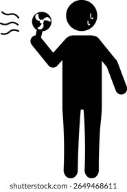 A pictogram of a sweaty person cooling off with a handheld fan