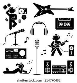 Pictogram of teenagers having fun. Vector set of flat icons.