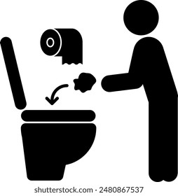 Pictogram that indicates that toilet paper should be flushed down the toilet after use