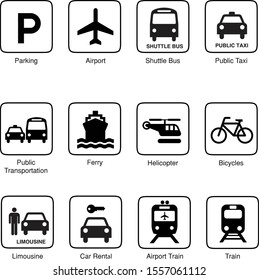 Pictogram Transportation Airport Vector Logo Signage Parking Bus Taxi Ferry Helicopter Bicycles Limousine Car Rental Shuttle Train 