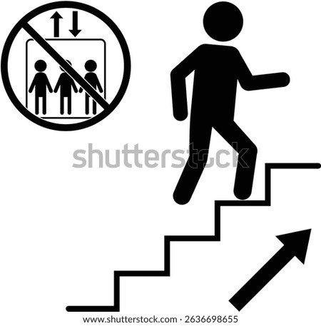 Pictogram for using stairs, indicating elevator is prohibited