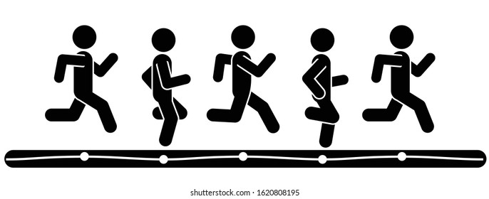 Pictogram vector illustration of running men in motion. People runner race, training to marathon and jogging. Healthy sport life.
