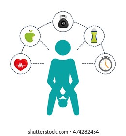 pictogram weight lifting bottle apple heart healthy lifestyle fitness gym bodybuilding icon set. Colorful and flat design. Vector illustration