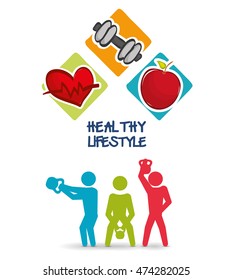 pictogram weight lifting heart apple healthy lifestyle fitness gym bodybuilding icon set. Colorful and flat design. Vector illustration