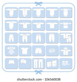 Pictogram of white baby boy dresses, light blue background, vector illustrations