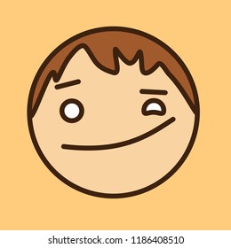 pictogram with winking face with screwed up left eye and a friendly smiling facial expression with raised lip & lowered left eyebrow, simple colored emoticon, circle shaped vector emoji in color