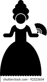 pictogram of a woman in period costume