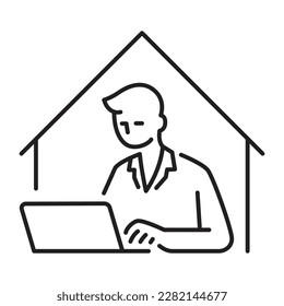 pictogram of work from home, Illustration of a man using a computer in the house