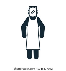 pictogram worker with protective facial mask and apron over white background, silhouette style, vector illustration