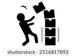 Pictograms of caution against collapsing cargo, people under collapsing corrugated cardboard, safety signs, danger, and alerts, Vector Illustration