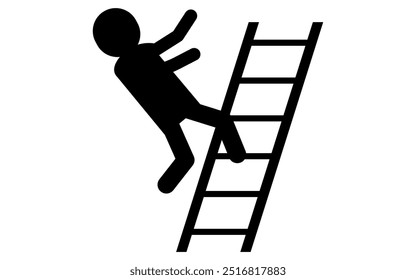 Pictograms of caution against falling, people falling from ladders, safety signs, dangers, and warnings, Vector Illustration