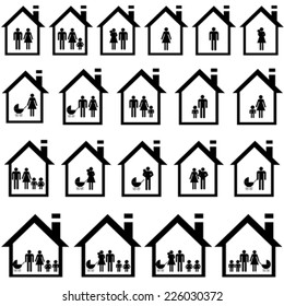 Pictograms of families in houses