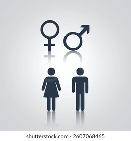 Pictograms of a man and a woman, unique design art, restroom doors, signs, icons