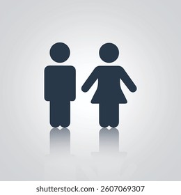 Pictograms of a man and a woman, unique design toilet doors, open hand signs icons, dark color
