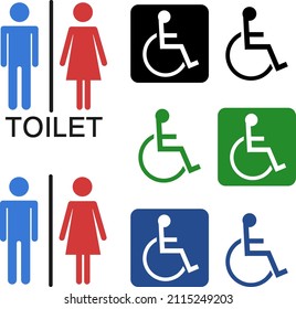 Pictograms for men, women and wheelchairs (toilet)