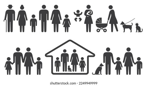 Pictograms with motifs of people, families and pets