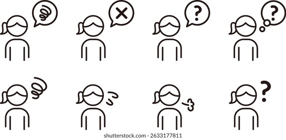 Pictograms of negative emotions. Icons of people who are worried, confused, or in trouble.