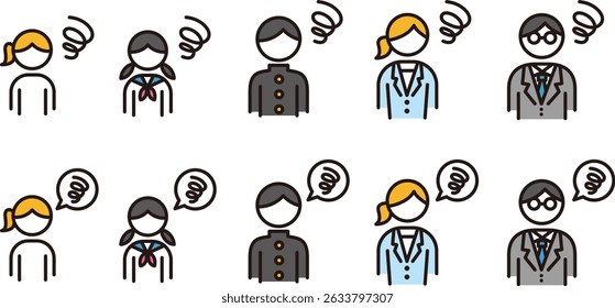Pictograms of negative emotions. Icons of people who are worried, confused, or in trouble.