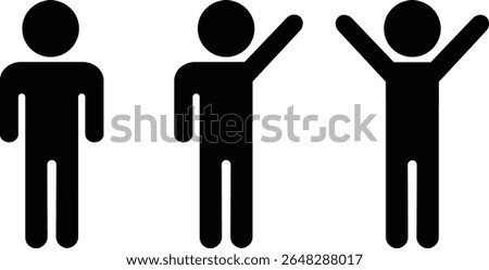 Pictograms of a person with hands down and one or both hands raised