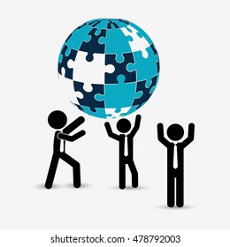 pictograms puzzle sphere teamwork support collaborative cooperation work icon set. Colorful design. Vector illustration