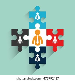pictograms puzzle teamwork support collaborative cooperation work icon set. Colorful design. Vector illustration