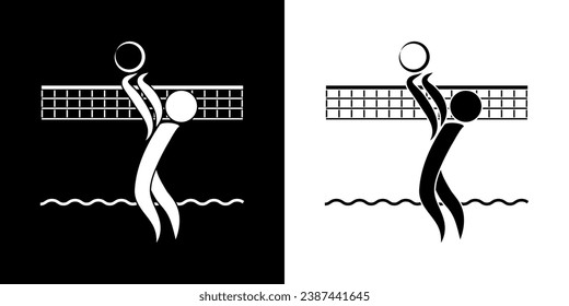 Pictograms representing a beach volleyball match, one of the disciplines of sports competitions with a ball.
