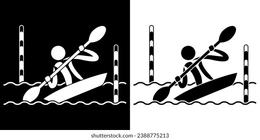 Pictograms representing a canoe-kayak slalom race, one of the disciplines of nautical sports competitions.