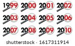 Pictograms representing the decade of the 2000s seen through a magnifying glass to symbolize the assessment and analysis of events.