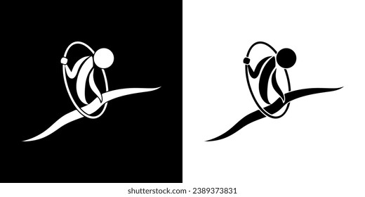 Pictograms representing a gymnast performing artistic figures with a hoop, one of the disciplines of rhythmic gymnastics competitions.